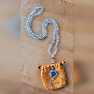 Elegant Transparent Crystal Beaded ID Lanyard Necklace with Retractable Reel